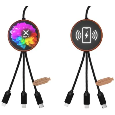 SCX.design C40 5-i-1 rPET ladekabel med lysende logo og 10 W ladeplate