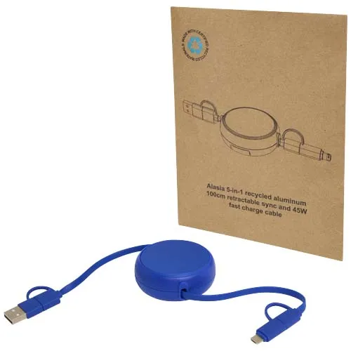Alasia 5-i-1 uttrekkbar kabel 100 cm for 45 W hurtiglading og datasynkronisering, av resirkulert plast og aluminium