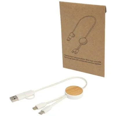 Chechia 5-i-1 kabel 30 cm for datasynkronisering og 27 W hurtiglading, av resirkulert plast og med bambusdetaljer