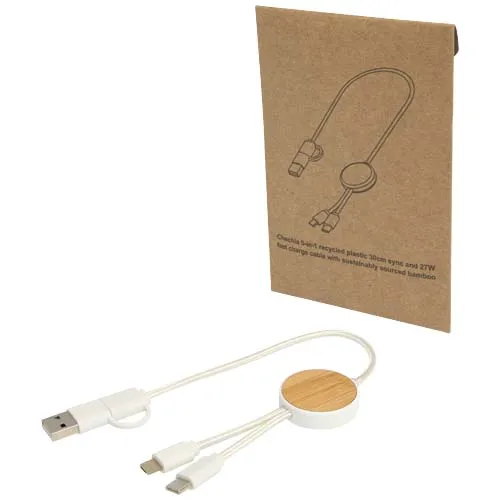 Chechia 5-i-1 kabel 30 cm for datasynkronisering og 27 W hurtiglading, av resirkulert plast og med bambusdetaljer