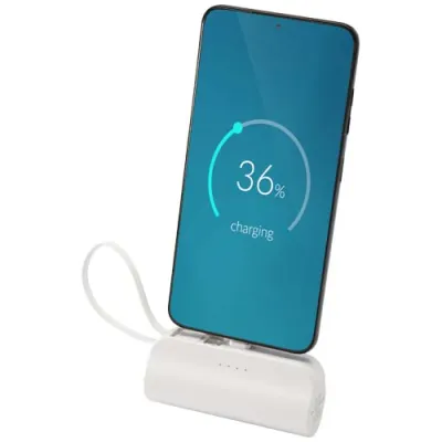 Alnair 5000 mAh 10 W Type-C mobillader av resirkulert plast, med innebygd vippestativ og 2-i-1-kabel