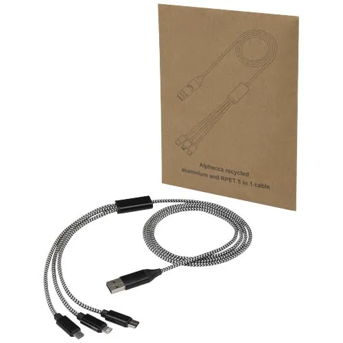 Alphecca 5-i-1-ladekabel i resirkulert aluminium og RPET