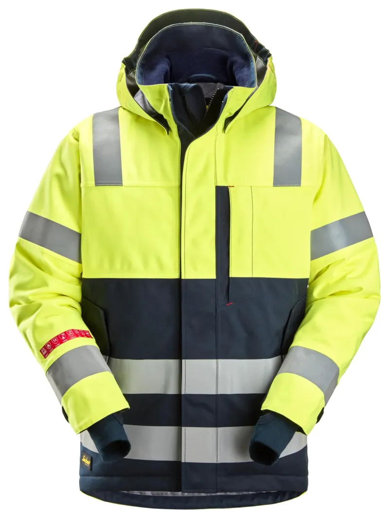 ProtecWork, Flammehemmende Vanntett vinterjakke med hette, High-Vis klasse 3