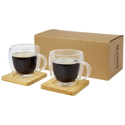 Manti sett i 2 deler 250 ml dobbeltvegget termoglass med bambusunderlag