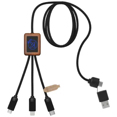 SCX.design C38 40 W 5-i-1 rPET ladekabel med lysende logo, firkantet form i tre