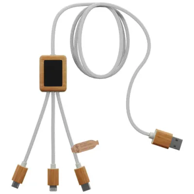 SCX.design C39 3-i-1 rPET ladekabel med lysende logo og firkantet bambusdeksel