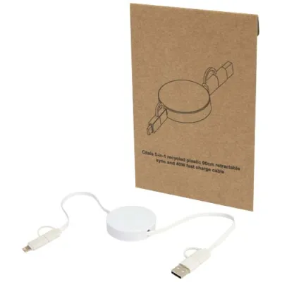 Citala 5-i-1 uttrekkbar kabel 90 cm for datasynkronisering og 40 W hurtiglading, av resirkulert plast