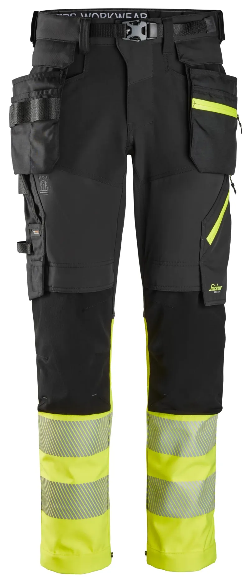 High-Vis, Softshellbukse med fireveisstretch og avtakbare hylsterlommer, Klasse 1