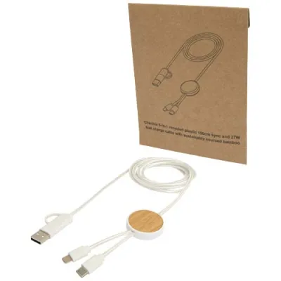Chechia 5-i-1 kabel 150 cm for datasynkronisering og 27 W hurtiglading, av resirkulert plast og med bambusdetaljer