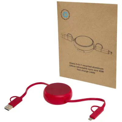 Alasia 5-i-1 uttrekkbar kabel 100 cm for 45 W hurtiglading og datasynkronisering, av resirkulert plast og aluminium