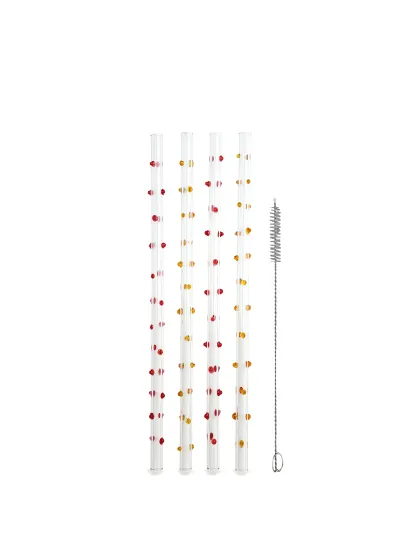 Straws Dotti long 4pcs/set Amber/red