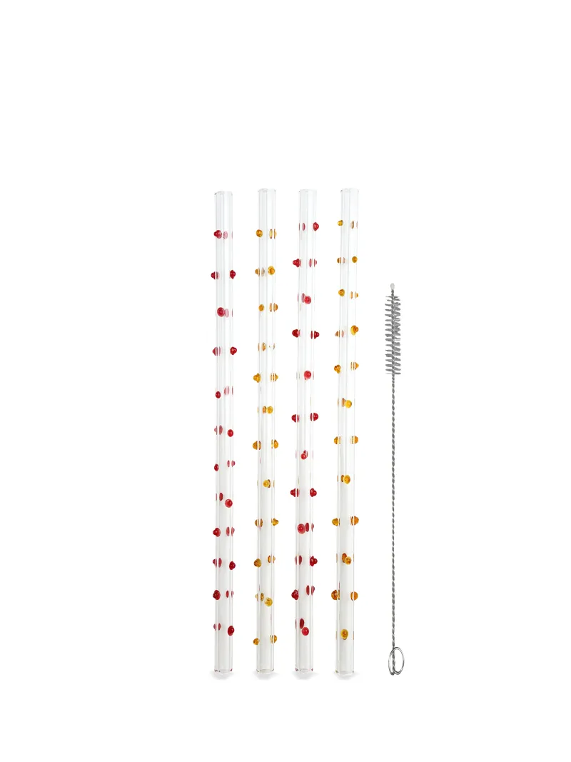 Straws Dotti long 4pcs/set Amber/red