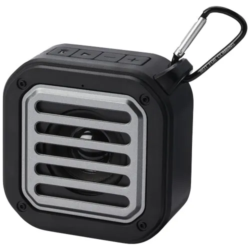 Solo 3 W IPX5 solcelle Bluetooth® høyttaler av RCS resirkulert plast med karabinkrok